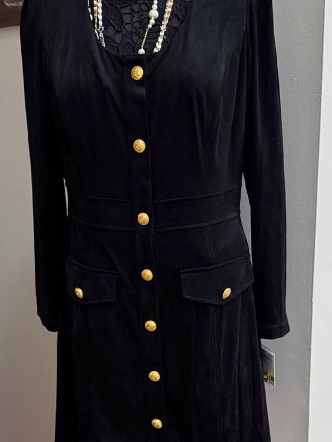 Taylor Black Long Sleeve Dress With Gold Buttons — image 5 of 6